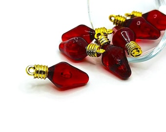 4 o 20 amuletos de bombillas navideñas rojas a granel, amuletos de acrílico, bombillas 3D, amuletos de luz, 12 x 30 mm / Envío inmediato desde EE. UU. / RD1146