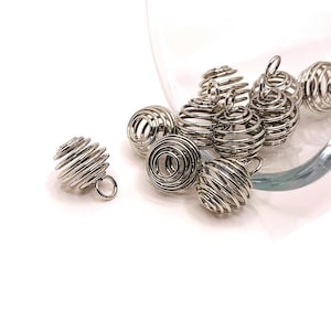 4, 20 or 50 BULK Bead Cages, Silver Cage Charm Spiral Cage Charms, Cage Pendant, 8mm | Ships Immediately from USA | AS589