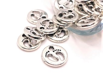 4, 20 or 50 BULK Silver Baby Feet Charms, Baby Shower, Double Sided Charm, 11x11mm | Ships Immediately from USA | AS389