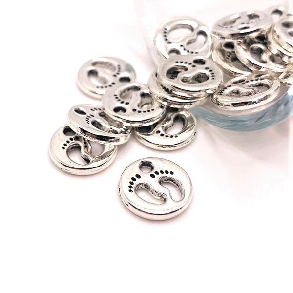 4, 20 or 50 BULK Silver Baby Feet Charms, Baby Shower, Double Sided Charm, 11x11mm | Ships Immediately from USA | AS389