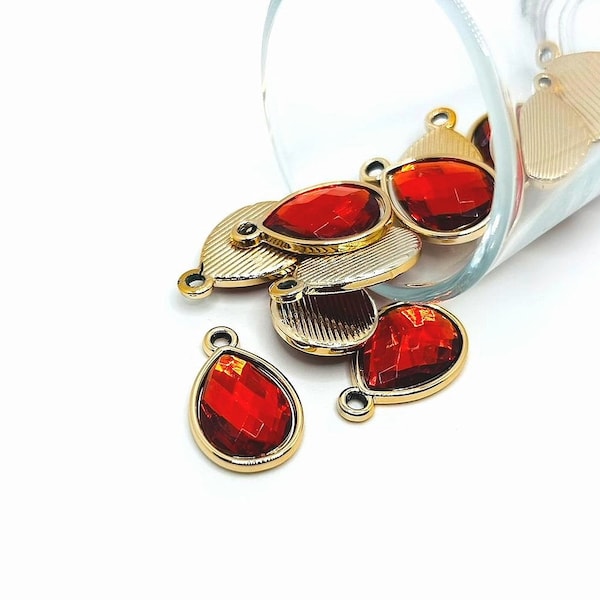 4, 20 or 50 BULK pcs Red Orange and Gold Teardrop Charms, Acrylic Charms, Light weight earring charm | Ships Immediately from USA | OR1023