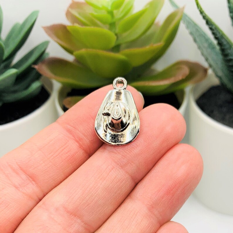 or 50 BULK Silver Cowboy Hat Charms Wrangler Ships Immediately from USA 4 AS663 Western 20 3D 21x13mm