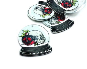 1, 4 ou 20 globo de neve de Natal assustador em massa e amuleto de caveira, dupla face | Enviado imediatamente dos EUA | MC1209