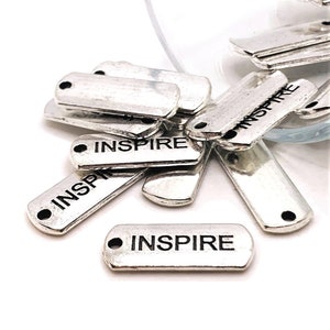 4, 20 or 50 BULK Inspire Bar Tags, Antique Silver Word Charm, 21x8mm | Ships Immediately from USA | AS166