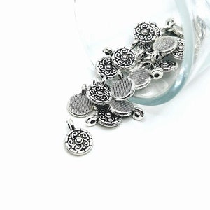 4, 20 or 50 BULK Small Silver Scroll Charm Embellishment, Round scroll flower charms, 9x13 mm  | Ships Immediately from USA | AS1005