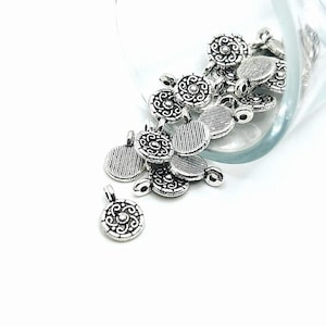 4, 20 or 50 BULK Small Silver Scroll Charm Embellishment, Round scroll flower charms, 9x13 mm  | Ships Immediately from USA | AS1005
