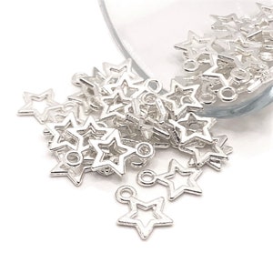 4, 20 or 50 BULK Silver Star Charms, Open, Double Sided Celestial, Small Star Charm, 12mm | Ships Immediately from USA | SL151