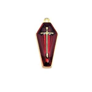 4, 20 or 50 BULK Red and Gold Coffin Charms, Red Enamel, Halloween Pendant | Ships Immediately from USA | GL1130