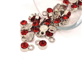4, 20 or 50 BULK Small Rhinestone Charms, Bright Red Rhinestones, July Birthstone, Garnet, Ruby, 8x5mm | Ships Immediately USA | BD749
