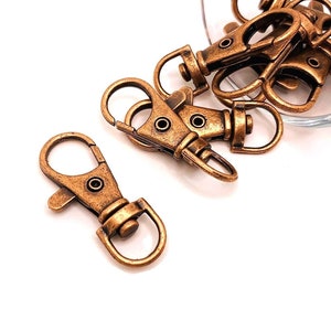 4, 20 or 50 BULK Antique Copper Swivel Lobster Clasps, Keychain Base, Lanyard Clip, Parrot Claw, 15x37mm |Ships Immediately from USA | AC637