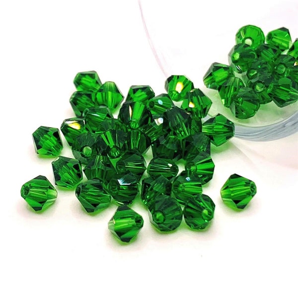 4, 20 or 50 BULK 6mm Emerald May Birthstone Bicone Bead, Dark Green, Imitation Crystal | Ships Immediately from USA | DG948