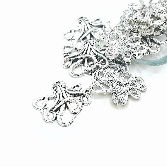 4, 20 or 50 BULK Octopus Charms, Antique Silver Steampunk Kraken, Cthulhu Charm, 23 x 20mm | Ships Immediately from USA | AS041
