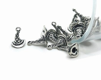 4, 20 or 50 BULK Silver Witch Hat Charms, Wizard Charm, Halloween, 15mm, 3D | Ships Immediately from USA | AS465