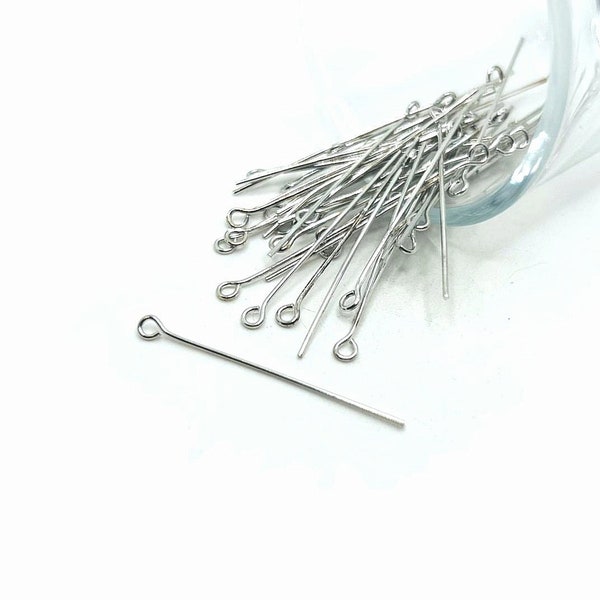 100 or 500 BULK Silver Rhodium Eyepins, Wholesale Jewelry Findings, Eye Pins, 35mm, 1.38 inch | Ships Immediately from USA | AS019