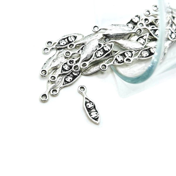 4, 20 or 50 BULK Peas in a Pod Charms, Antique Silver Charm, BFF Charms, Tiny Pea Charm, 5x18mm | Ships Immediately from USA | AS799