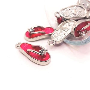 4, 20 or 50 BULK Silver Flip Flop Charms, Pink Sandal Charm, Rhinestone, Beach, Summer, 3D, 9x23mm | Ships Immediately from USA | PK424