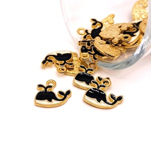 4, 20 or 50 BULK Black and White Whale Charms, Small Whale Charm, Beach, Ocean, Baby Shower, 12x13mm | Ships Immediately from USA | BK539