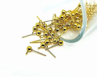 4, 20 or 50 BULK pieces 304 Stainless Steel Gold Ball Earring with Loop, Wholesale Findings | Ships Immediately from USA | GL999