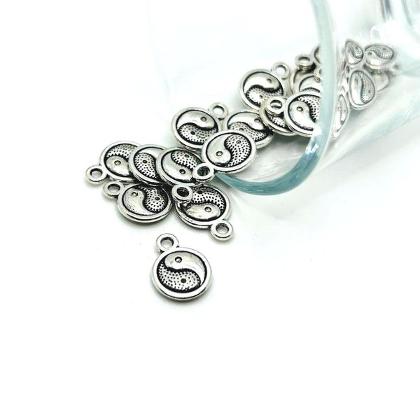 4, 20 or 50 BULK Yin Yang Charms, Silver Ying Yang, Double Sided, Tiny Yin Yang, 13x10mm | Ships Immediately from USA | AS708