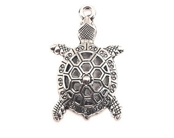 4, 20 or 50 BULK Silver Turtle Charms, Sea Turtle Charm, Tortoise, Hollow Turtle Charm | Ready to Ship USA | AS198