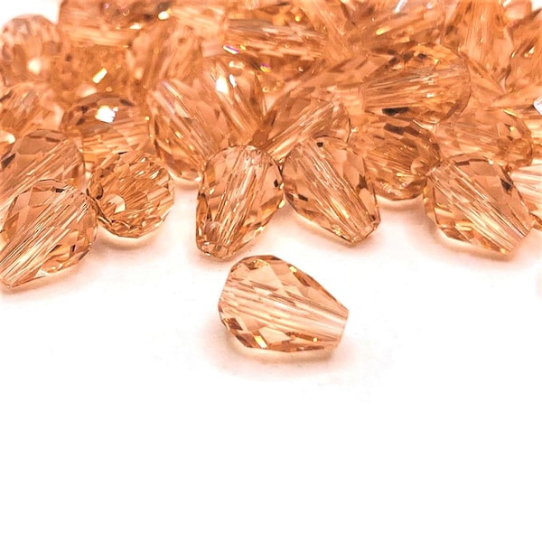 4, 20 or 50 BULK Pieces 6x8 mm Pink Champagne October Birthstone Waterdrop Bead, Imitation Crystal | Ships Immediately from USA | LP1492