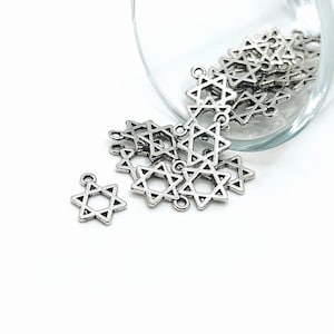 4, 20 or 50 BULK Silver Star of David Charms, Jewish Charm, Religious, 10 x 14 mm | Ships Immediately from USA | AS904