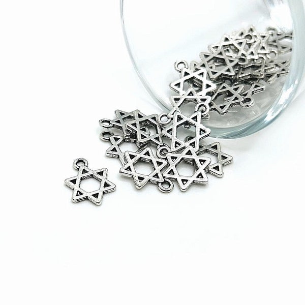 4, 20 or 50 BULK Silver Star of David Charms, Jewish Charm, Religious, 10 x 14 mm | Ships Immediately from USA | AS904