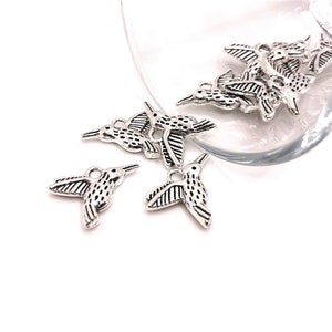 4, 20 or 50 BULK Small Silver Hummingbird Charms, Hummer Bird, Double Sided, 14x18mm | Ships Immediately from USA | AS570