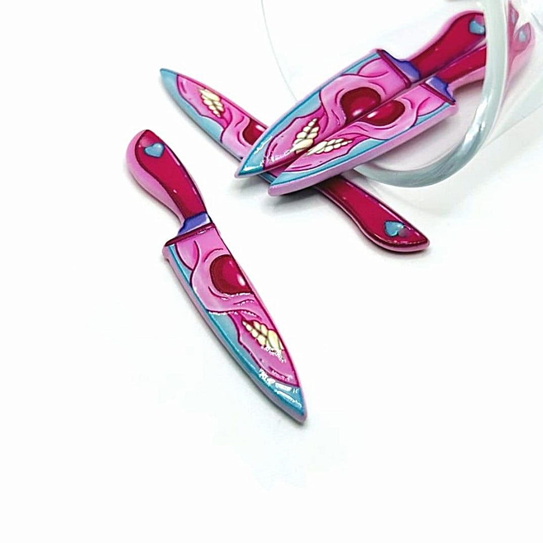 1, 4 or 20 BULK Pink Knife With Skull Face Pendant Charms, Pastel