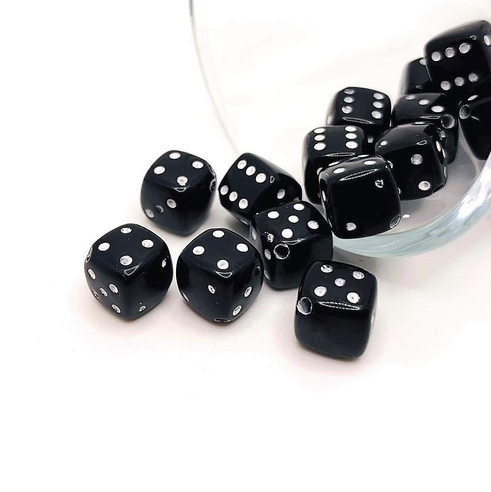 Dice Beads 8mm Dice White & Black Diagonal Hole Acrylic or Resin Beads 80  Pc Set 