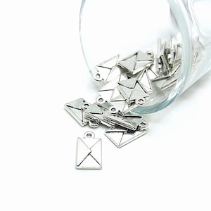 4, 20 or 50 BULK Silver Envelope Charms, Travel Charm, Mail, Letter Charm, 16 x 9 mm | Ships Immediately from USA | AS1006
