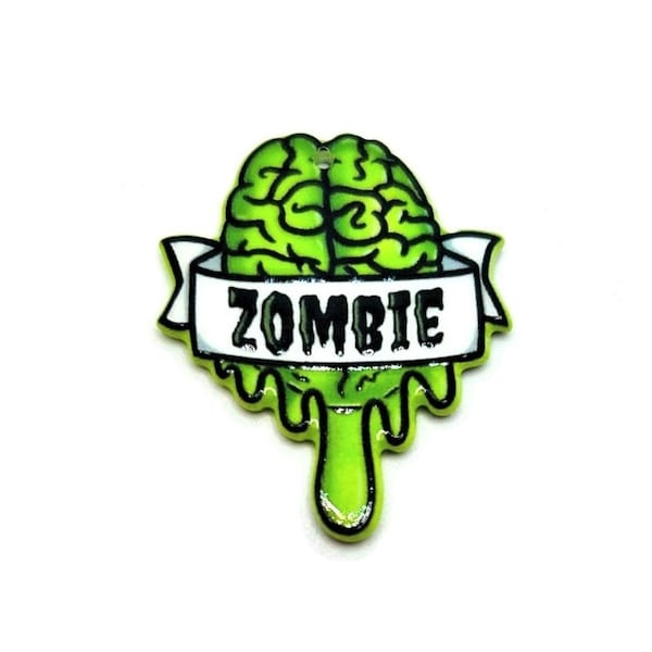 1, 4 or 20 BULK Green Zombie Brain Charm, Halloween Pendant, Acrylic Charm - Double Sided | Ships Immediately from USA | GR1611