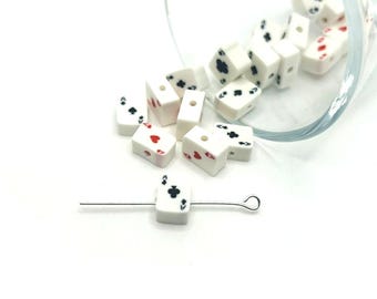 4, 20 or 50 BULK Polymer clay playing card beads, card suits, Las Vegas, Double sided | Ships Immediately from USA | WH1681