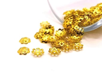 20, 50 or 100 BULK Plain Gold Plated Bead Caps, Small Bead Cap, Bead Cone, Bead Top, Flower, 6 mm | Ships Immediately from USA | GL1567