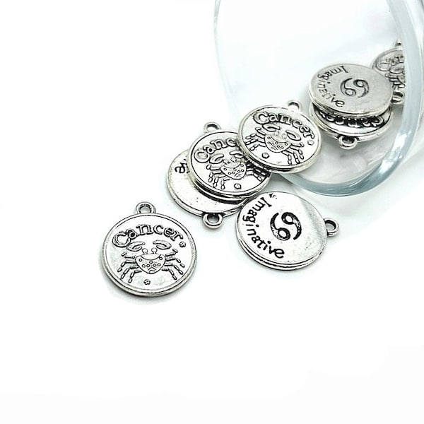 1, 4 or 20 BULK Cancer Zodiac Character Charm, Astrology Birth Sign Double Sided Silver, Constellation Coin | Ready to Ship from USA | AS886