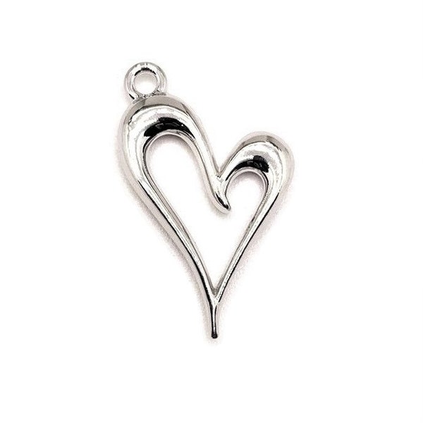 4, 20 or 50 BULK Silver Double Sided Asymmetrical Open Heart Charms, 15x24 mm | Ships Immediately from USA | AS1311