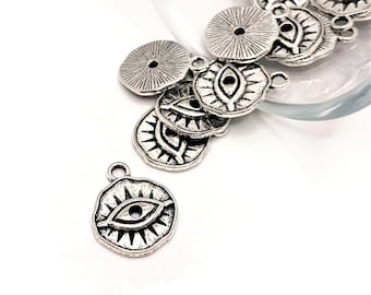 4, 20 or 50 BULK Silver Small Evil Eye Charms, 11x16mm | Ships Immediately from USA | AS269