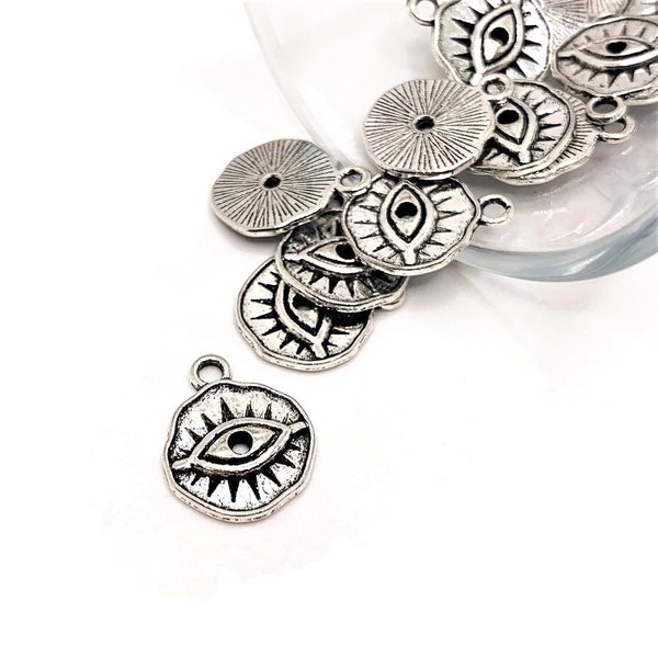 4, 20 or 50 BULK Silver Small Evil Eye Charms, 11x16mm | Ships Immediately from USA | AS269