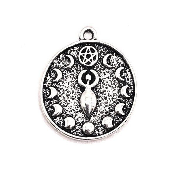 1, 4, 20 or 50 BULK Antique Silver Goddess Pendant Charm with Moon Phases  | Ships Immediately from USA | AS1482