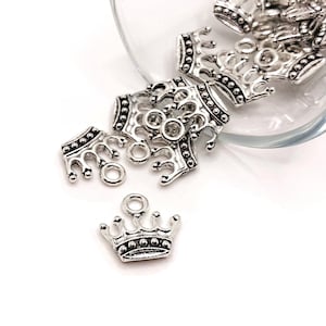 4, 20 or 50 BULK Crown Charms, Silver Crown, Double Sided, 13x14mm | Ships Immediately from USA | AS301