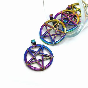 1, 4 or 20 BULK Large Titanium Colored Pentagram Pendants, Satan Charm, Satanic, Lucifer, Halloween | Ships Immediately from USA | AS909