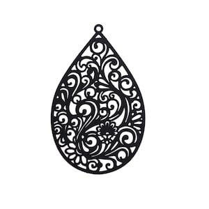 4 or 20 BULK Black Filigree Teardrop Pendant, Large Pendant Charm | Ships Immediately from USA | BK1155