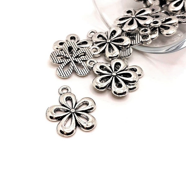 4, 20 or 50 BULK Silver Flower Charms, Daisy Charm, Flower, Cute, 18x15mm | Ships Immediately from USA | AS280