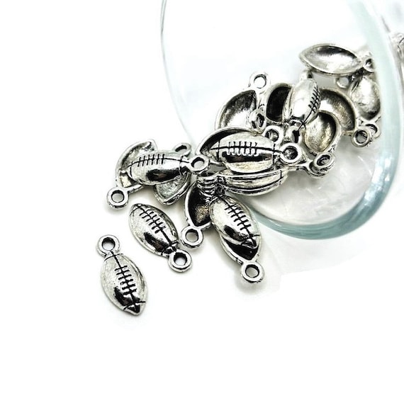 4, 20 or 50 BULK Silver Football Charms, Sports Charm, 15x7mm