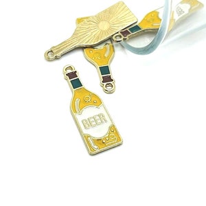 4, 20 or 50 BULK Enamel Beer Bottle Charms, Colored Beer Charm, BBQ, Summer, 11 x 34mm | Ships Immediately from USA | EN1316