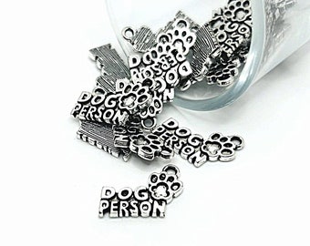 4, 20, or 50 BULK Silver Dog Person Charms, Pet Charm, 13x18mm | Ships Immediately from USA | AS830