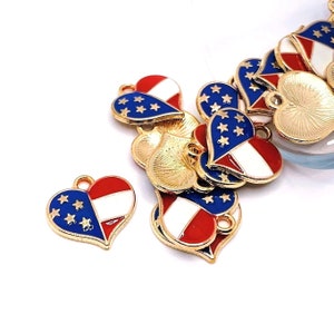 4, 20 or 50 BULK American Flag Heart Charms, 4th of July, USA Charm, Patriotic, 17x16mm | Ships Immediately from USA | EN266