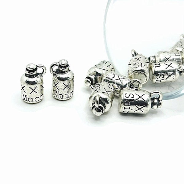 4, 12 or 25 BULK Moonshine XXX Jug Charms, Antique Silver Charm, Cute 3D, Double Sided, 3D, 16x9x9mm | Ships Immediately from USA | AS757