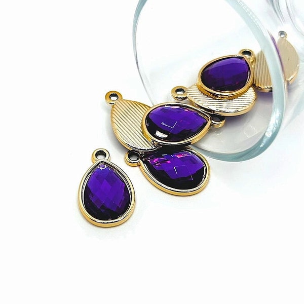 4, 20 or 50 BULK pcs Purple and Gold Teardrop Charms, Acrylic Charms, Light weight earring charm | Ships Immediately from USA | PR1023