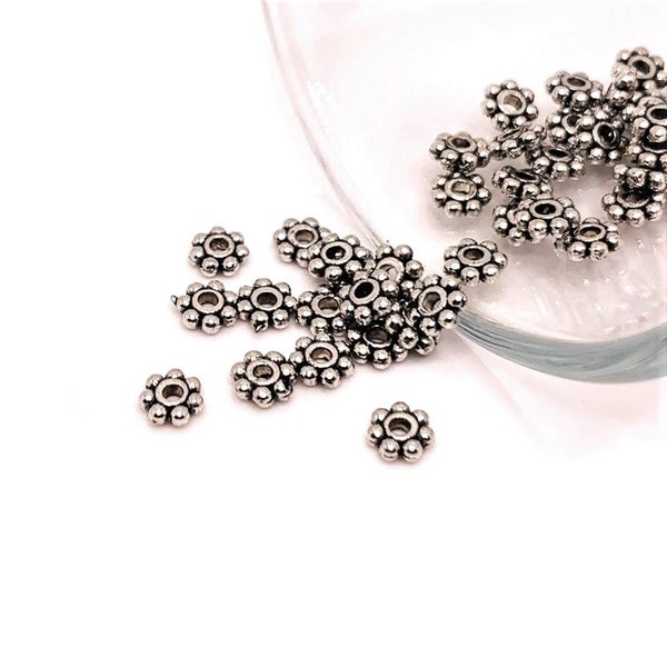 20, 50 or 100 BULK Silver Flower Spacer Beads, Tiny Spacer, Daisy Bead, 4mm | Ships Immediately from USA | AS485